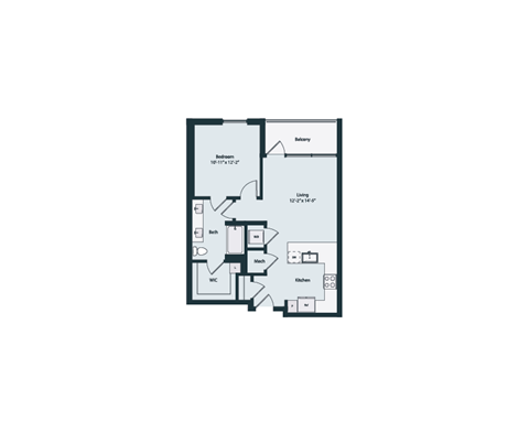 Floor plan for 1 bed, 1 bath, 745 sqft